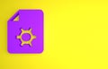 Purple Document settings with gears icon isolated on yellow background. Software update, transfer protocol, teamwork