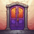 Vivid Gothic Illustration: Purple And Orange Door With Baroque Style Stones Royalty Free Stock Photo