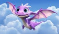 a purple dragon flying through a cloudy sky with big blue eyes. generative ai Royalty Free Stock Photo