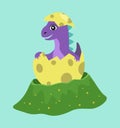 Cute baby dragon hatched from one egg. Small animal smiling happily while sitting in a shell Royalty Free Stock Photo