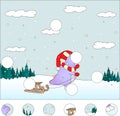 Purple Dragon With Sled In The Winter Forest: Complete The Puzzle