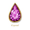 Purple Drop crystal in a gold frame. Hand drawn watercolor diamond. Isolated luxury object on white background. Bright Royalty Free Stock Photo