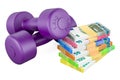 Purple Dumbbells for Strength Training with euro packs. 3D rendering