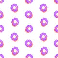 Purple dummies vector seamless pattern. Front view pacifiers. Background, print, packaging design