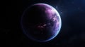 Purple Earthlike Planet in Dark Space. Generative AI