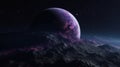 Purple Earthlike Planet in Dark Space. Generative AI Royalty Free Stock Photo