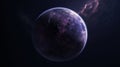 Purple Earthlike Planet in Dark Space. Generative AI