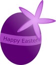 Purple Easter egg with spring flower and label Happy Easter