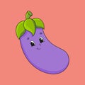 Purple Eggplant. Cute character. Colorful vector illustration. Cartoon style. Isolated on white background. Design element.