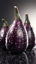 Purple eggplants with water drops on a dark background Royalty Free Stock Photo