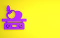 Purple Electronic scales for product icon isolated on yellow background. Weight for food. Weighing process in store or