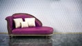 Purple elegant and comfortable sofa on reflective surface. 3D illustration