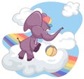 Purple elephant playing ball on the cloud Royalty Free Stock Photo