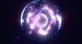 Purple energy magic circle, sphere, ball made of futuristic waves and lines of particles of atomic energy and Royalty Free Stock Photo