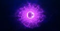 Purple energy sphere with glowing bright particles, atom with electrons Royalty Free Stock Photo