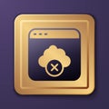 Purple Failed access cloud storage icon isolated on purple background. Cloud technology data transfer and storage. Gold