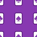Purple falling playing cards seamless pattern. Poker and Wonderland. Royalty Free Stock Photo