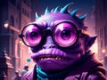 Purple fantasy creature with glasses