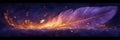 A purple feather that has been blown by fire, panoramic banner, header or footer.