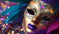 Purple feather mask adds elegance to Mardi Gras generated by AI