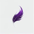 Purple feather on white background in cartoon style - AI generated minimalism