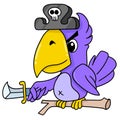 a purple feathered parrot wearing a pirate outfit doodle icon image kawaii