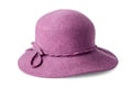 Purple female felt hat isolated on white