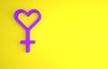 Purple Female gender symbol icon isolated on yellow background. Venus symbol. The symbol for a female organism or woman