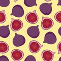 Purple fig fruit sweet summer pattern on a yellow background sea