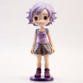 Poseable Female Anime Figure With Purple Hair And Skirt