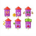 Purple firecracker cartoon character with cute emoticon bring money Royalty Free Stock Photo