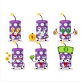 Purple firecracker cartoon character with cute emoticon bring money Royalty Free Stock Photo