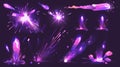 Purple fireworks explode effect burst sprites for animation. User interface elements for video games, computers, and Royalty Free Stock Photo