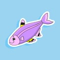 Purple fish. Cute character. Colorful vector illustration. Cartoon style. Isolated on white background. Design element. Template Royalty Free Stock Photo