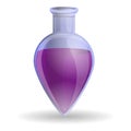 Purple flask potion icon, cartoon style