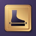 Purple Flat foot icon isolated on purple background. Gold square button. Vector