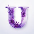 Purple Floral U Letter Typographic Design On White Background Royalty Free Stock Photo
