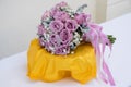 Purple flower bouquet arrangement centerpiece Royalty Free Stock Photo