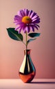 A purple flower in a golden vase, Still life, Minimalist, Generative Ai.