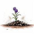 Purple Flower Growing In Soil: Graphic Novel Sketches With A Strong Sense Of Realism