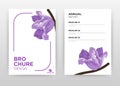 Purple flower on stroke frame design for annual report, brochure, flyer, poster. Flower petal on white background vector Royalty Free Stock Photo