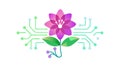Purple Flower with Tech Lines, Digital Botany Icon, vector design Generative AI Royalty Free Stock Photo