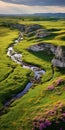 Tranquil Aerial View Of Vibrant Grasslands And Serene River Royalty Free Stock Photo