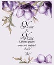Purple Flowers Card Watercolor Vector. Wedding Invitation Ceremony. Spring Trendy Painted Decors