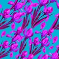 Purple flowers, irises, watercolor illustration, seamless pattern Royalty Free Stock Photo
