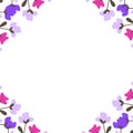 Purple flowers on white background. Floral frame. Border. Illustration. Lilac.