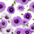 Purple flowers on a white background, whitespace border. AI-Generated.