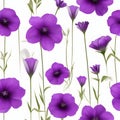 Purple flowers on a white background, whitespace border. AI-Generated.