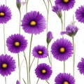 Purple flowers on a white background, whitespace border. AI-Generated.