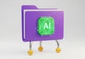 Purple folder with ai chip icon isolated on white background Royalty Free Stock Photo